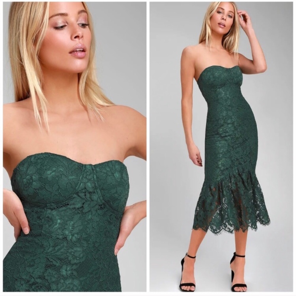 Lulu’s Devine nights forest green strapless dress